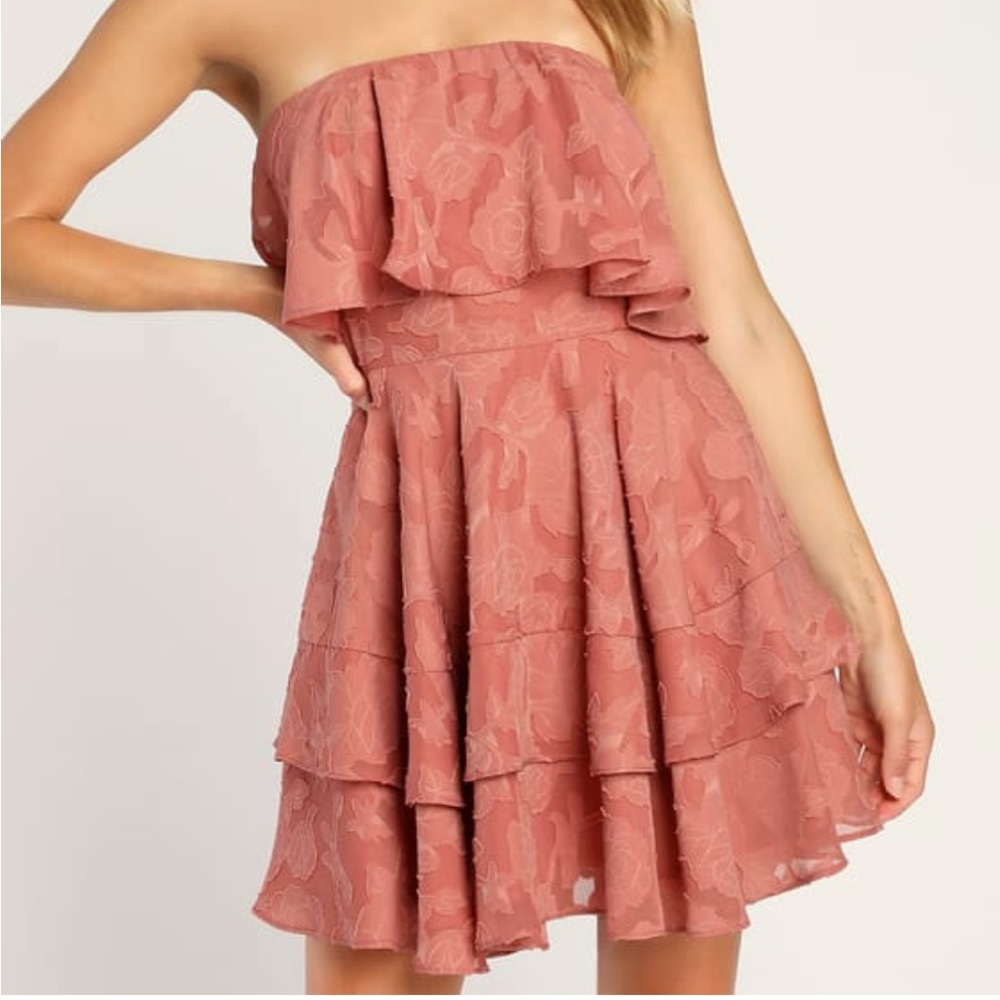 Lulus True Lover Mauve Butnout Floral Ruffled strapless mini - Brand New w/ Tag